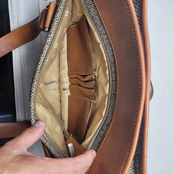 Hartmann Grey Tweed Leather Trim Shoulder Classic Business Bag 13x17x7 Briefcase - Picture 10 of 16